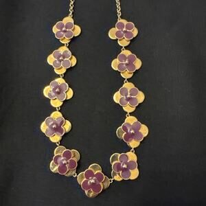 Ann Taylor Necklace Gold and Purple Clover Link Chain
